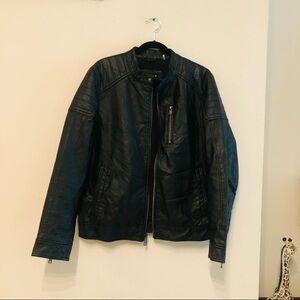 Black Rivet Leather Black Jacket with Double inner pockets for men.
